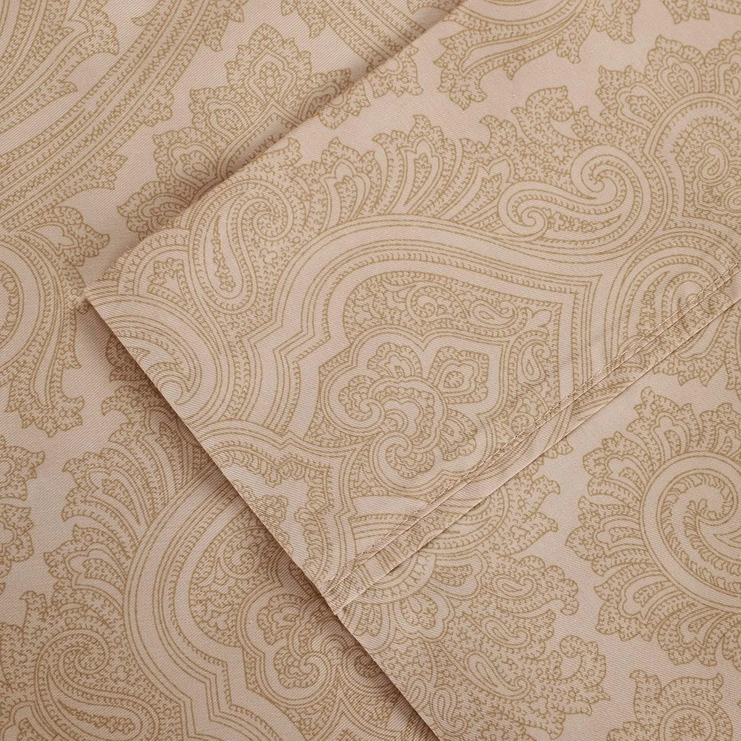 Superior 600 Thread Count Cotton Blend Bed Sheet Set, Italian Paisley Design, Includes 1 Fully Elastic Deep Pocket Fitted Sheet, 1 Flat Sheet, 2 Pillowcases, Sateen Weave, Queen, Sand