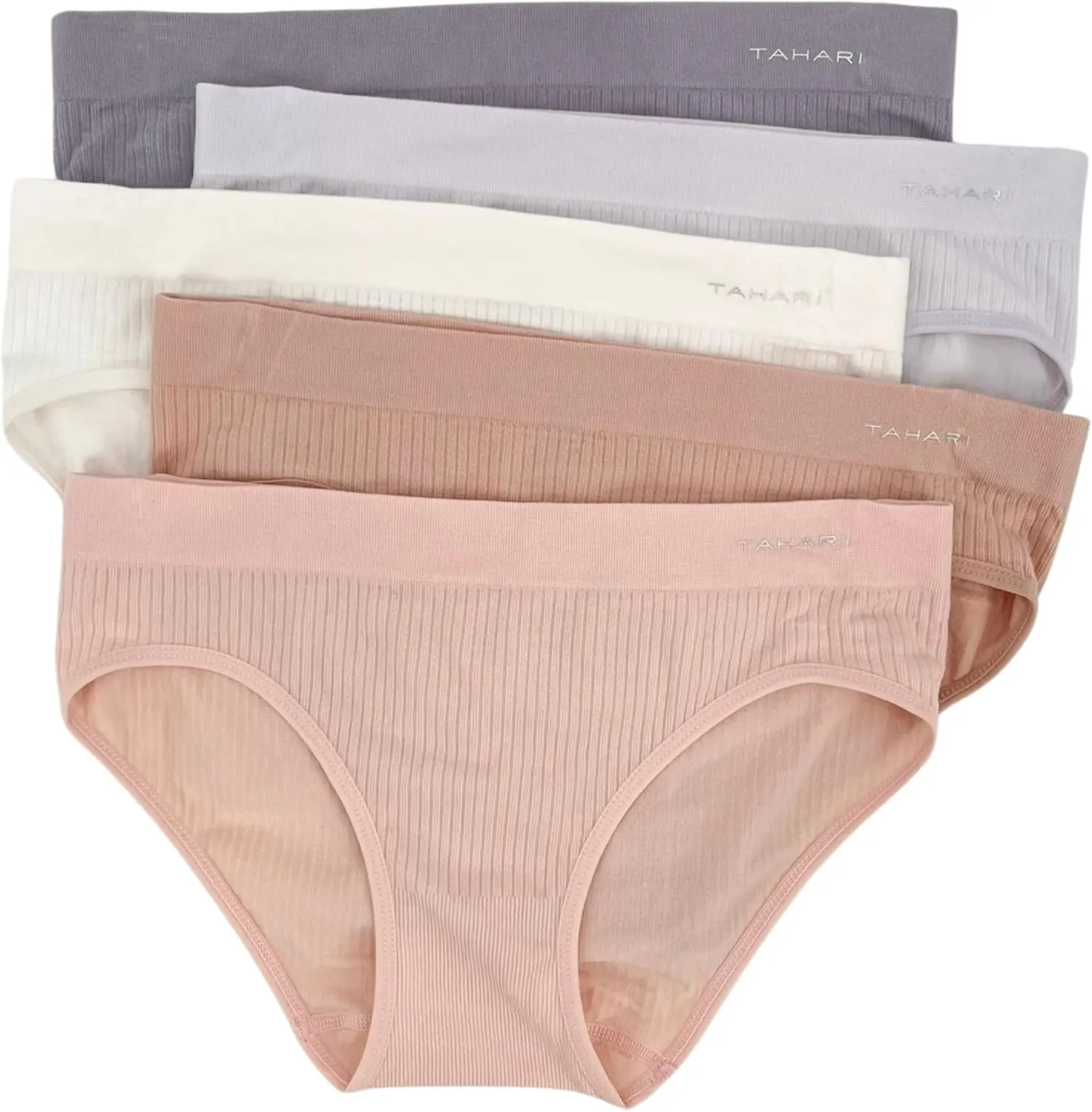 TAHARI Women's 5-Pack Seamless Bikini Hipster Underwear Invisible No Show Nylon Spandex Women Panties