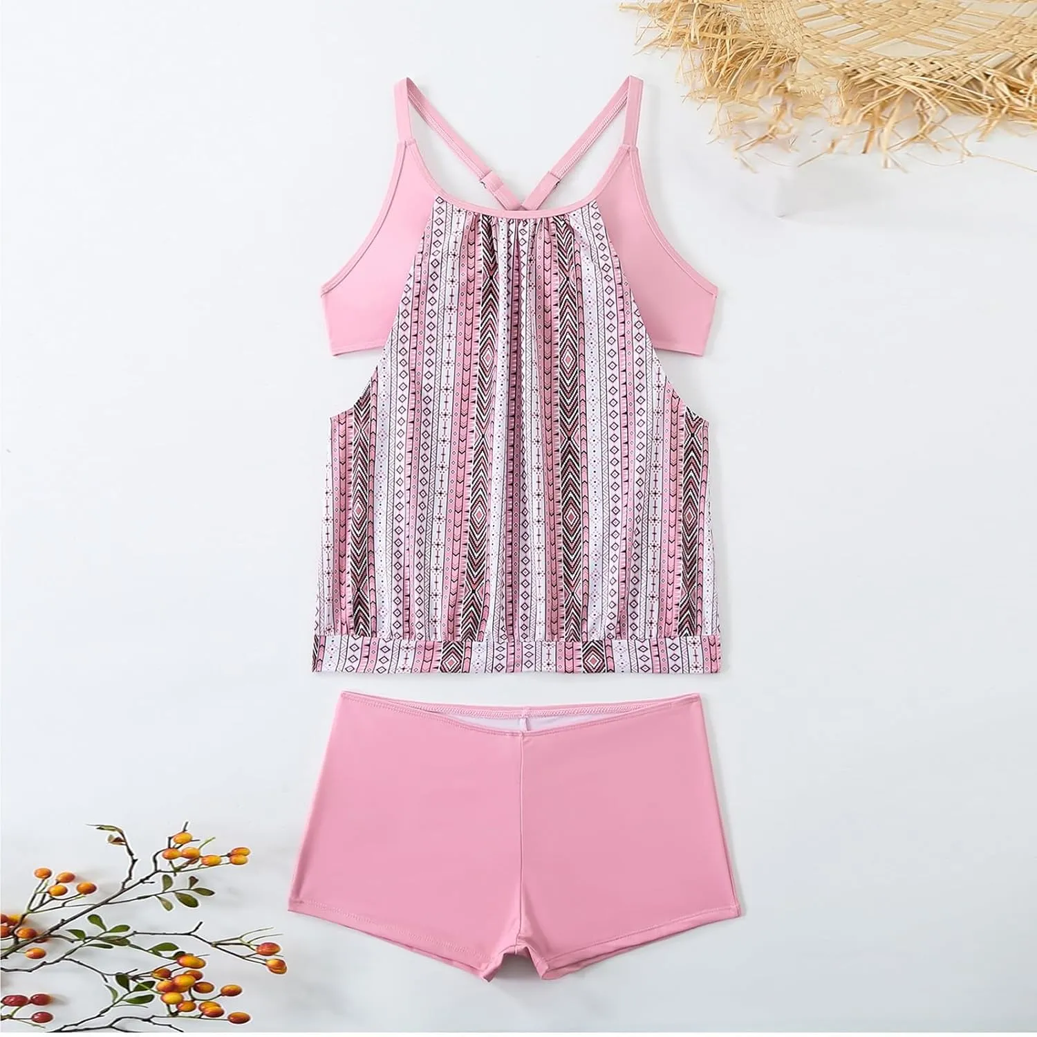 Tankini Swimsuits for Women Plus Size Vacation Tropical Bathing Suit Blouson Swim Suits Modest Tummy Control Swimwear