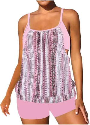 Tankini Swimsuits for Women Plus Size Vacation Tropical Bathing Suit Blouson Swim Suits Modest Tummy Control Swimwear
