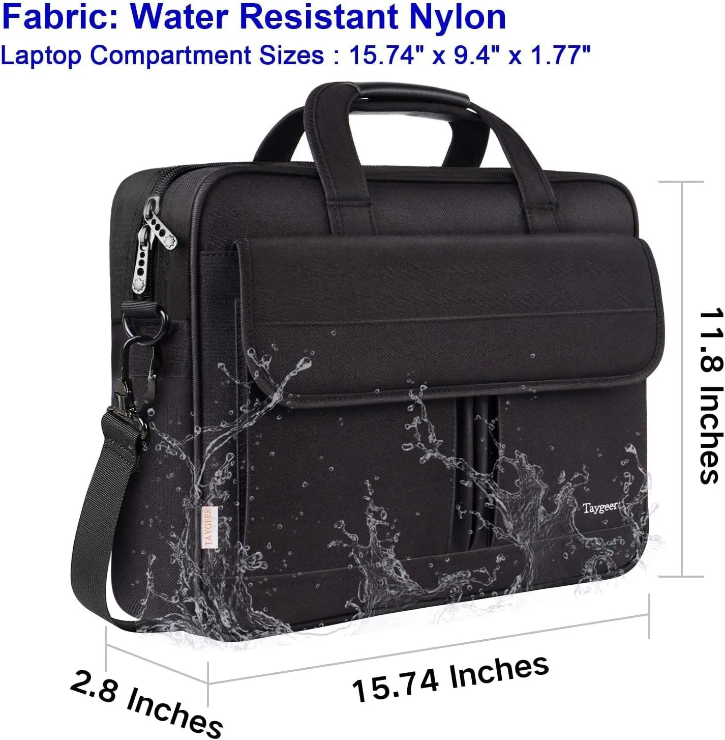 Taygeer Laptop Bag 15.6 Inch, Business Briefcase Gifts for Men Women, Water Resistant Messenger Shoulder Bag with Strap, Premium Office Bag, Carry On Laptop Case for Notebook/Computer/Laptop, Black