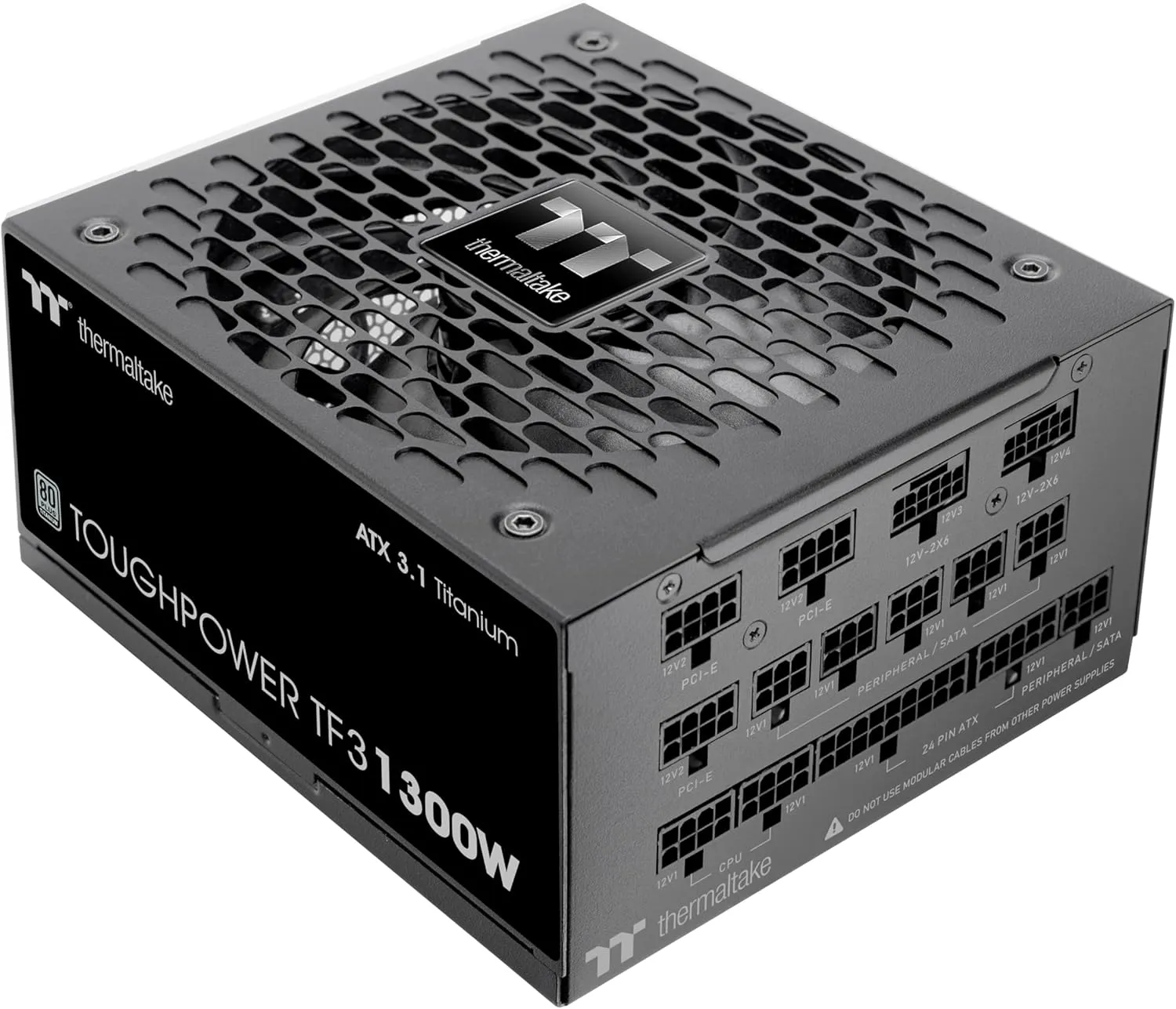 Thermaltake Toughpower TF3 1300W; 2X Native PCIe 5.1 12V-2x6; Dual-Color H   Connectors; Etched Flat Cables; Multi/Single Rail OCM Toggle; 100% Japanese Capacitors; 80  Titanium; PS-TPD-1300FNFATU-1