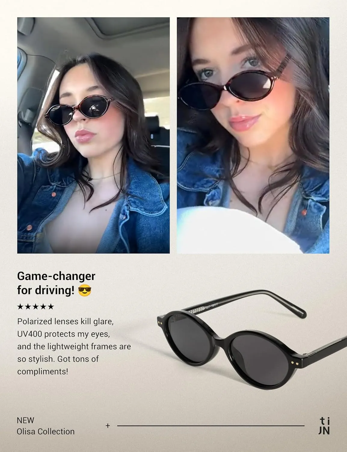 TIJN Olisa Retro Oval Sunglasses for Women Men,Polarized UV Protection Shades,Stylish Frame Sun Glasses,Trendy Sunnies
