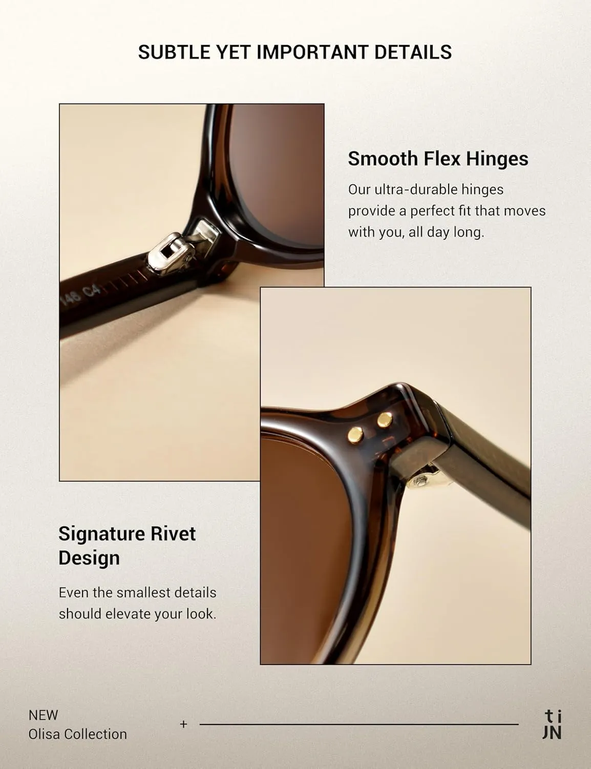 TIJN Olisa Retro Oval Sunglasses for Women Men,Polarized UV Protection Shades,Stylish Frame Sun Glasses,Trendy Sunnies