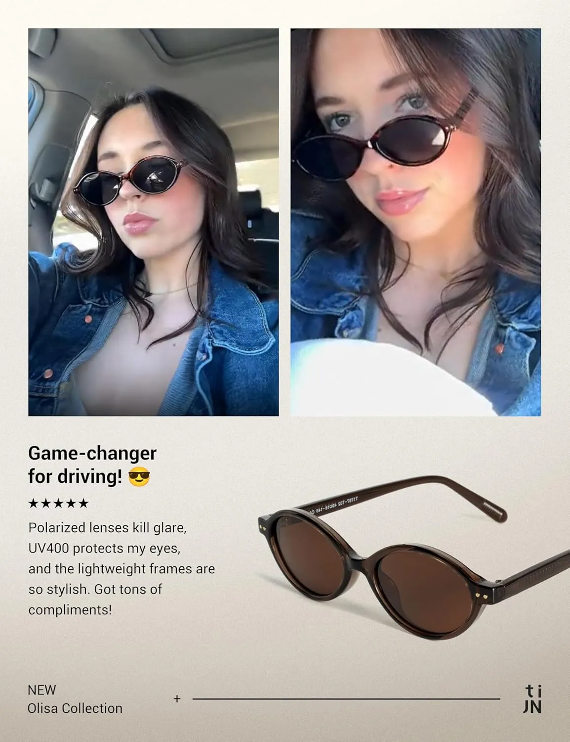 TIJN Olisa Retro Oval Sunglasses for Women Men,Polarized UV Protection Shades,Stylish Frame Sun Glasses,Trendy Sunnies