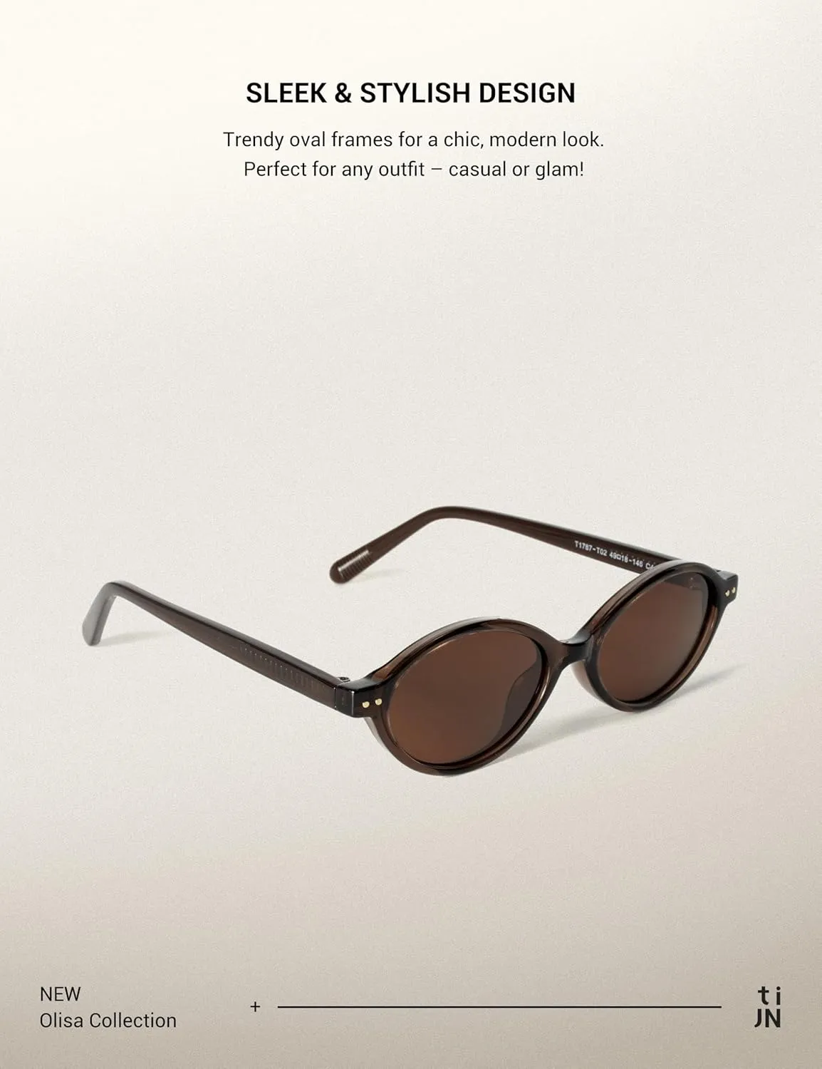 TIJN Olisa Retro Oval Sunglasses for Women Men,Polarized UV Protection Shades,Stylish Frame Sun Glasses,Trendy Sunnies