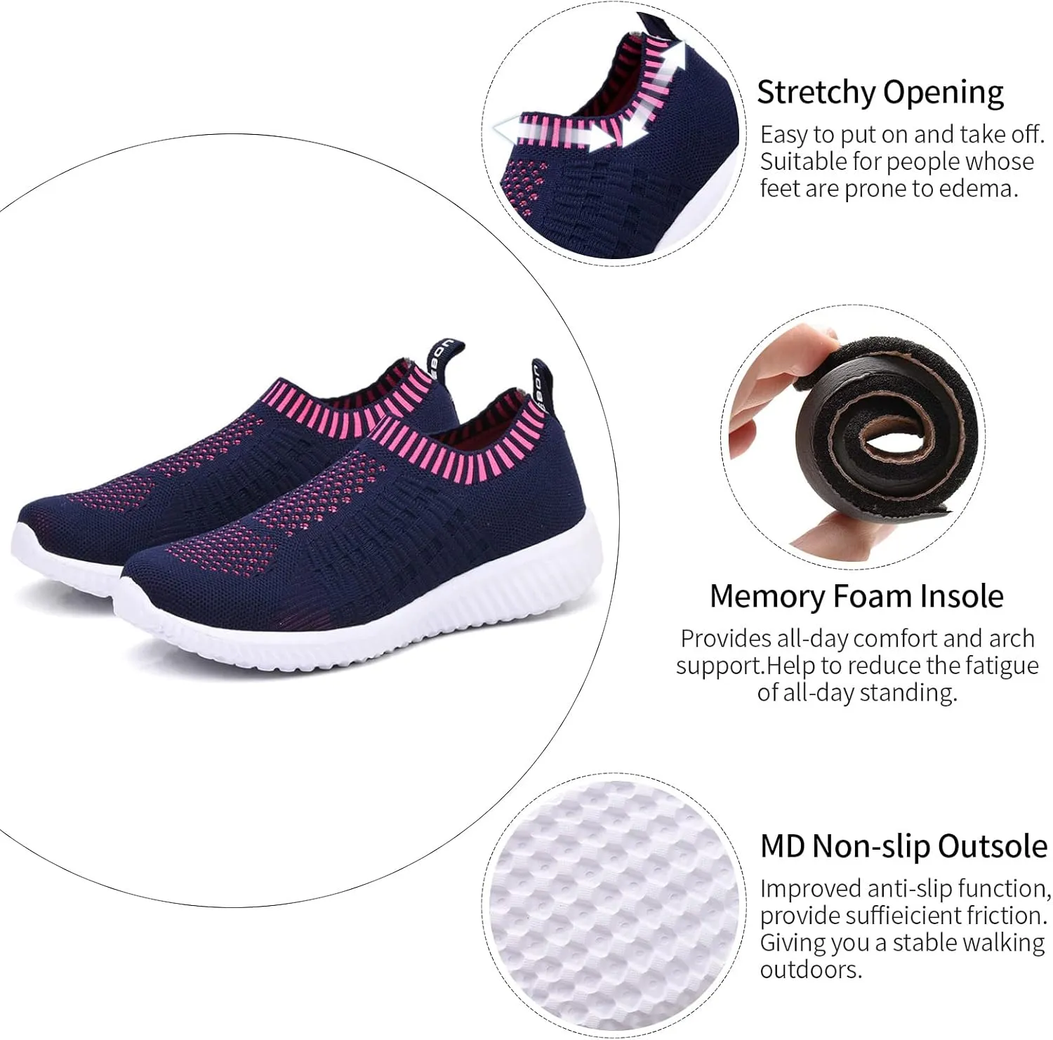 TIOSEBON Women's Athletic Walking Shoes Slip On Casual Mesh-Comfortable Tennis Workout Sneakers