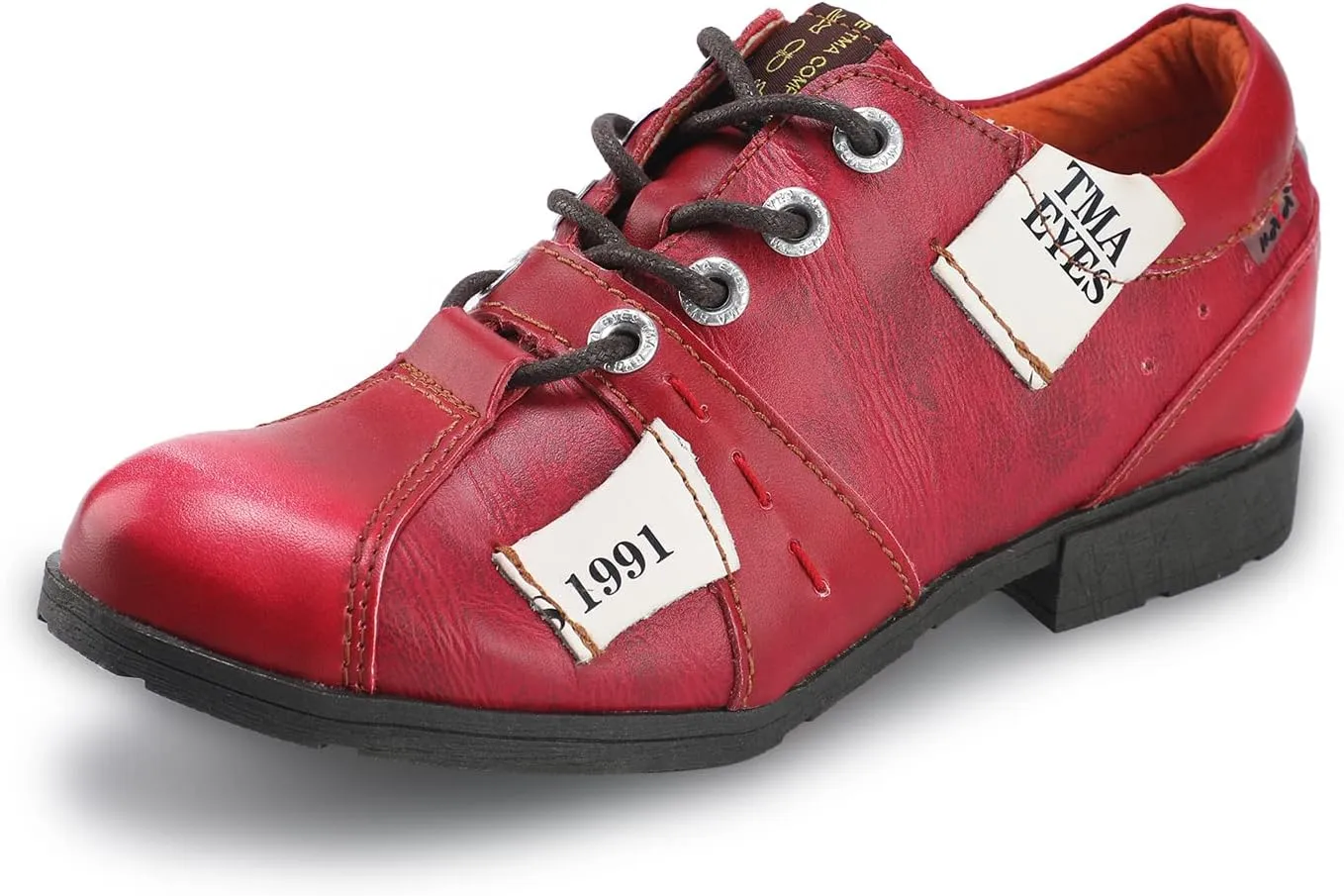 TMA EYES Stylish Women's Lace-Up Flat Shoes - Genuine Leather with Unique Alphabet and Number Decorations