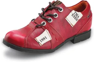 TMA EYES Stylish Women's Lace-Up Flat Shoes - Genuine Leather with Unique Alphabet and Number Decorations