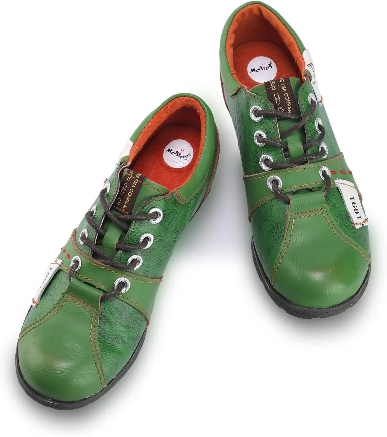 TMA EYES Stylish Women's Lace-Up Flat Shoes - Genuine Leather with Unique Alphabet and Number Decorations