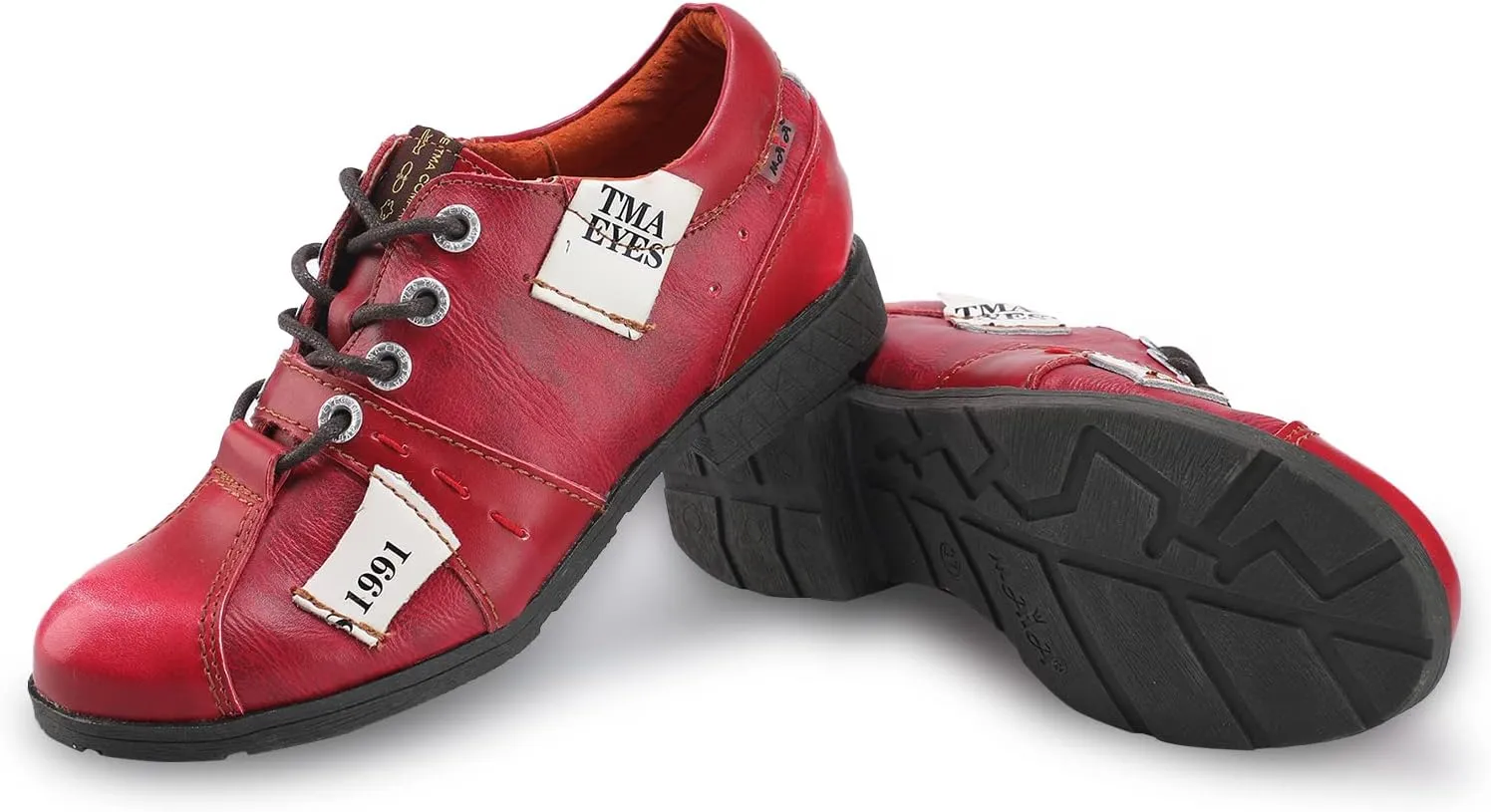 TMA EYES Stylish Women's Lace-Up Flat Shoes - Genuine Leather with Unique Alphabet and Number Decorations