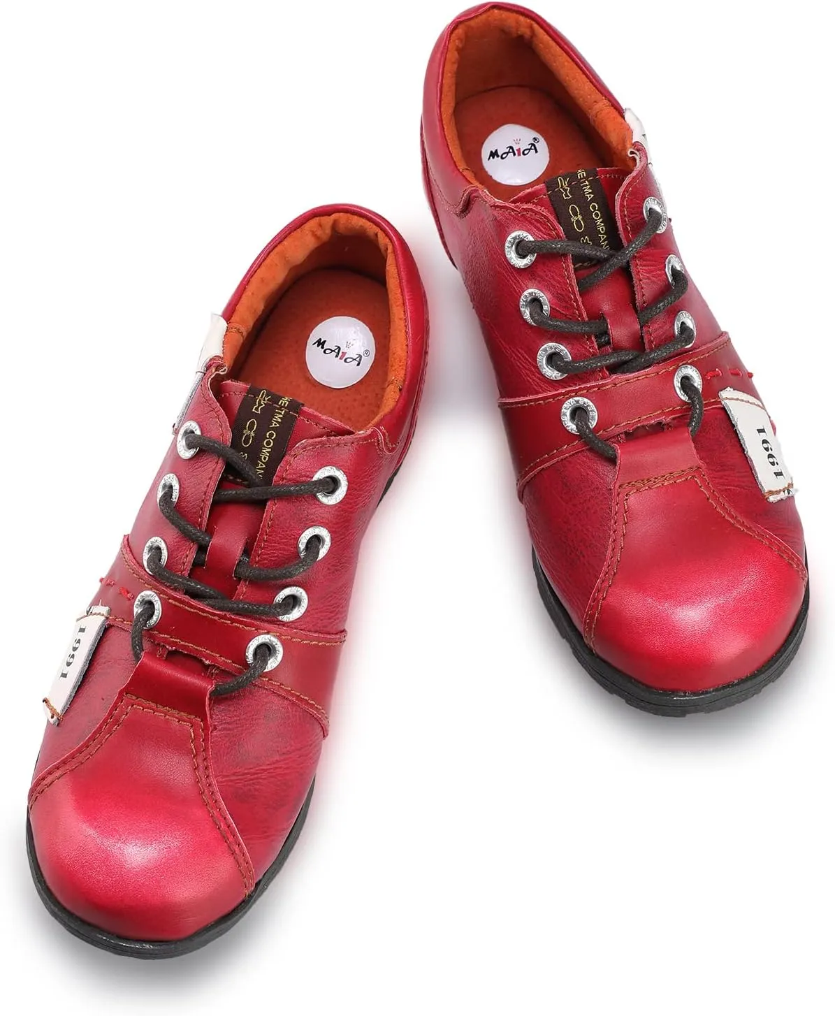 TMA EYES Stylish Women's Lace-Up Flat Shoes - Genuine Leather with Unique Alphabet and Number Decorations