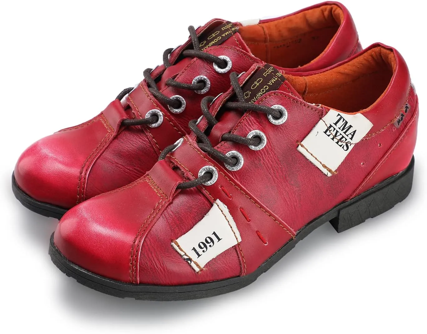 TMA EYES Stylish Women's Lace-Up Flat Shoes - Genuine Leather with Unique Alphabet and Number Decorations