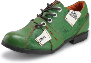 TMA EYES Stylish Women's Lace-Up Flat Shoes - Genuine Leather with Unique Alphabet and Number Decorations