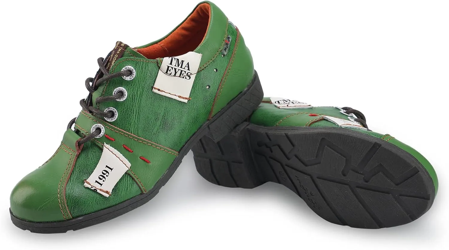 TMA EYES Stylish Women's Lace-Up Flat Shoes - Genuine Leather with Unique Alphabet and Number Decorations
