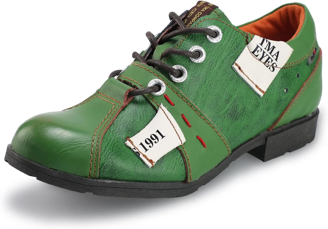 TMA EYES Stylish Women's Lace-Up Flat Shoes - Genuine Leather with Unique Alphabet and Number Decorations