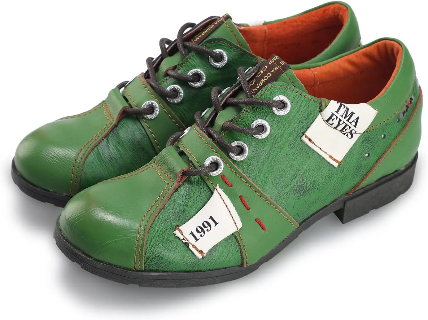 TMA EYES Stylish Women's Lace-Up Flat Shoes - Genuine Leather with Unique Alphabet and Number Decorations