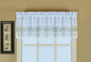 Today's Curtain, Vintage Macramé Organza Valance 14", White/Blue, 58" W x 14" L