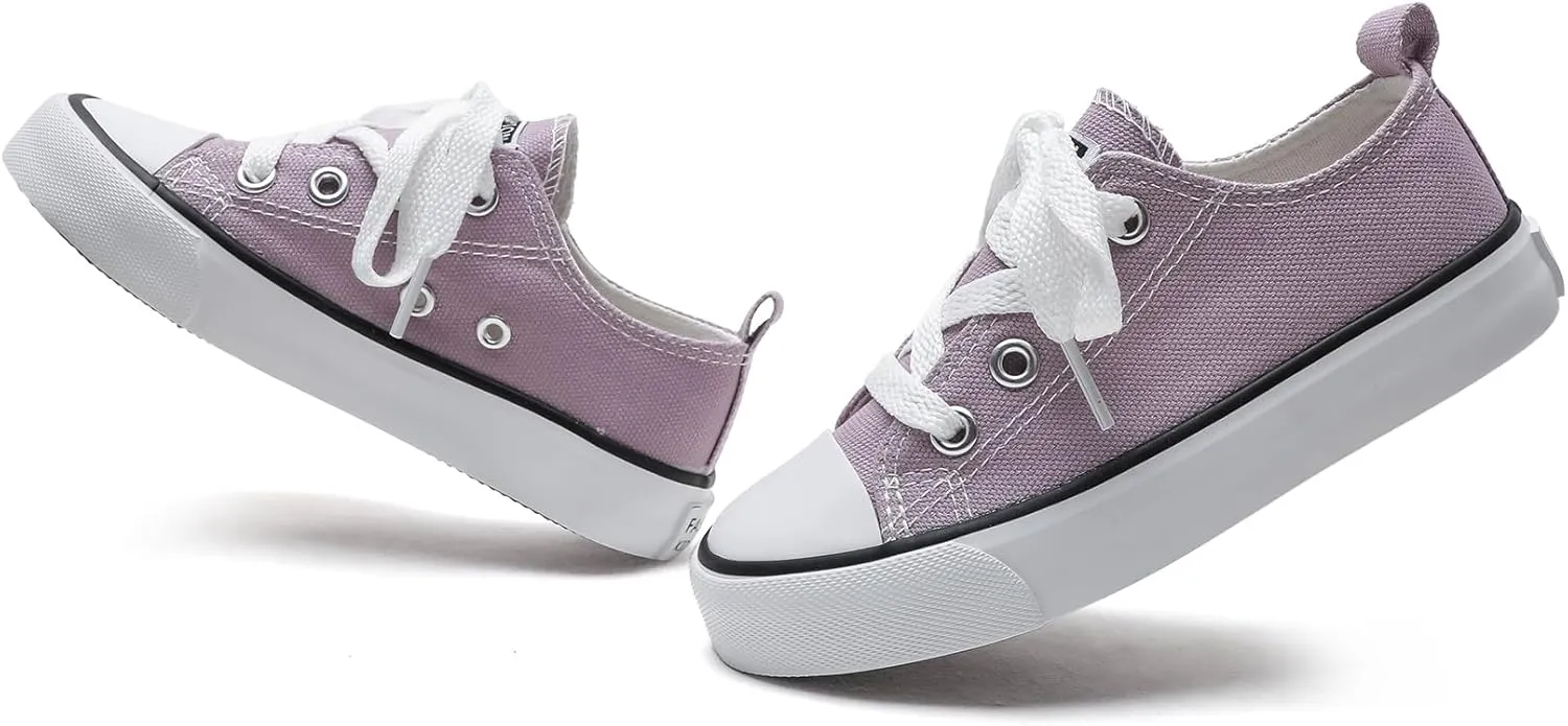 Toddler Canvas Sneakers for Boys & Girls - Breathable, Lightweight & Durable Lace-Up Shoes Non-Slip Rubber Sole, Classic School Style for Play & Casual Wear,Ages 2 