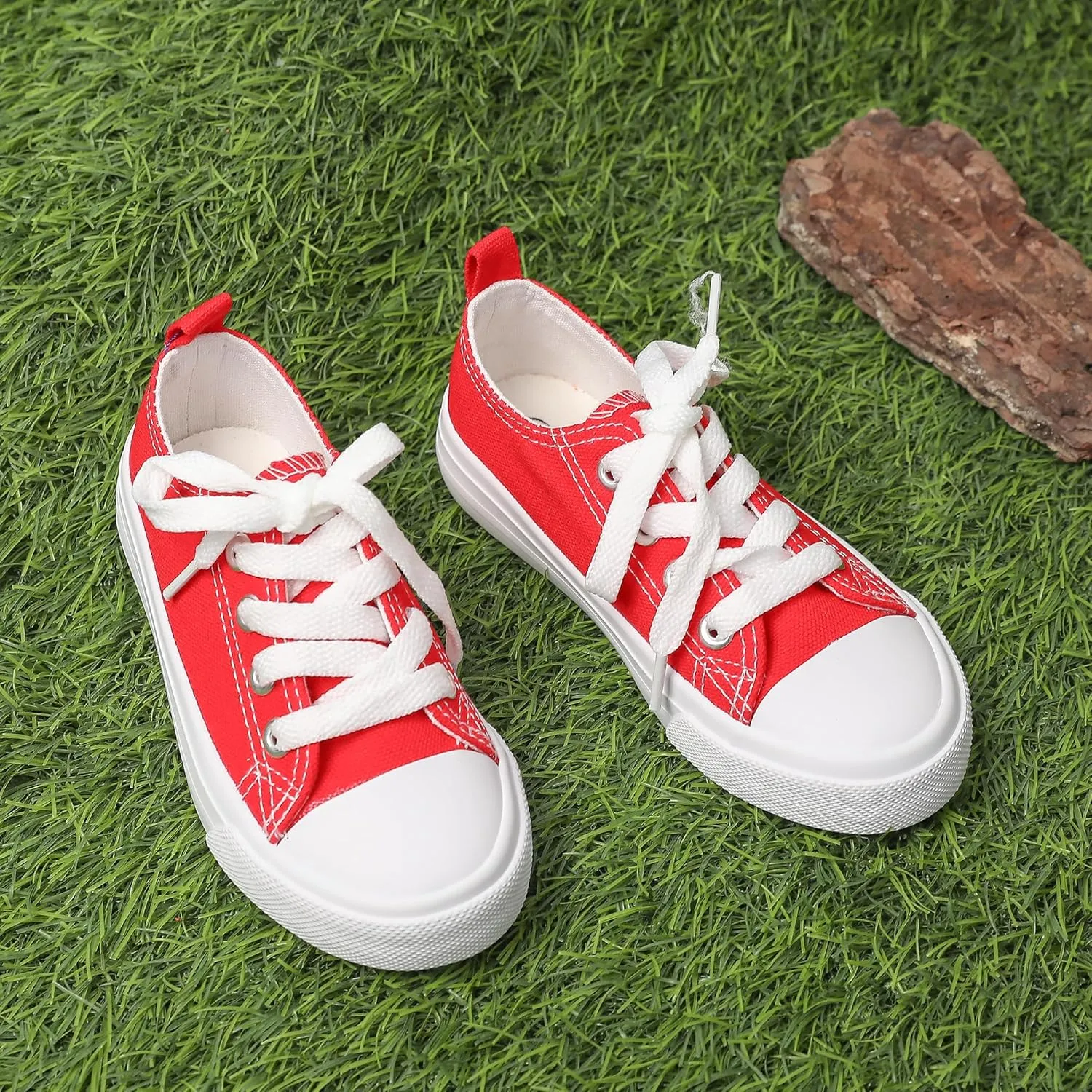 Toddler Canvas Sneakers for Boys & Girls - Breathable, Lightweight & Durable Lace-Up Shoes Non-Slip Rubber Sole, Classic School Style for Play & Casual Wear,Ages 2 