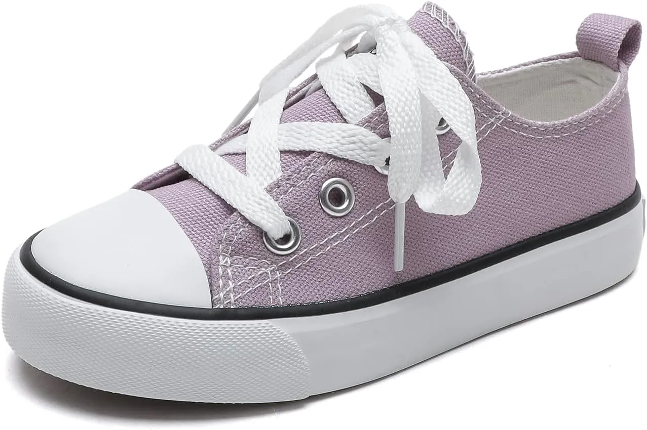 Toddler Canvas Sneakers for Boys & Girls - Breathable, Lightweight & Durable Lace-Up Shoes Non-Slip Rubber Sole, Classic School Style for Play & Casual Wear,Ages 2 