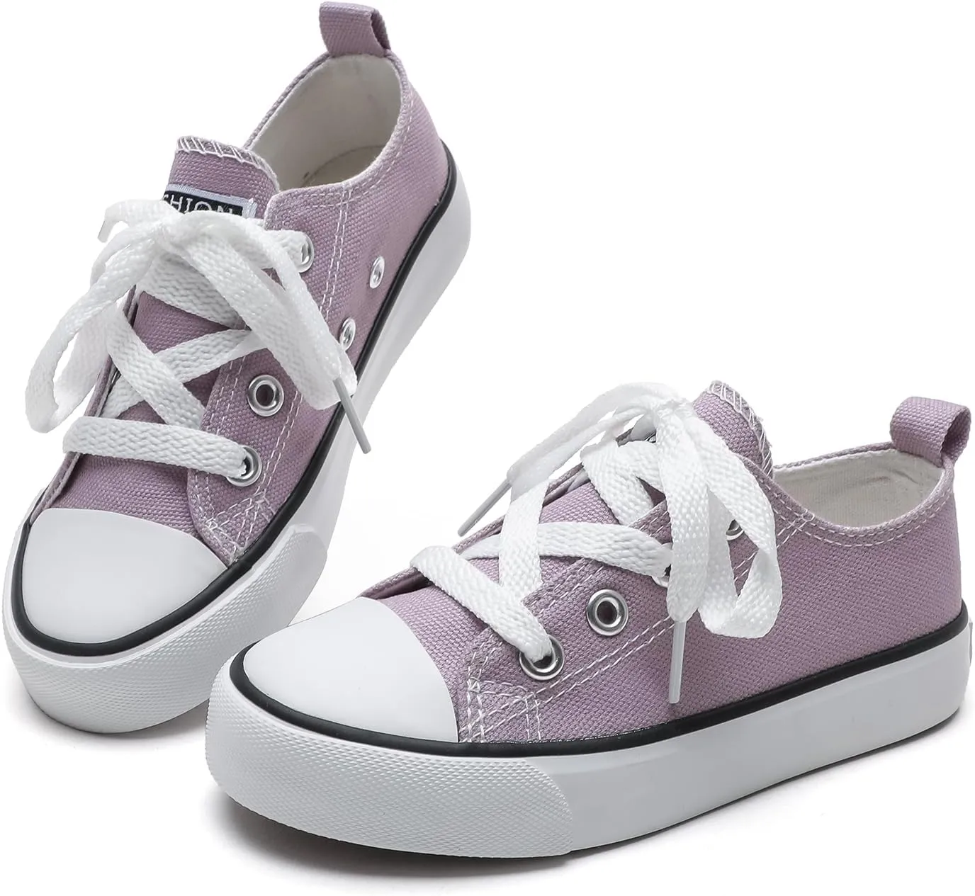 Toddler Canvas Sneakers for Boys & Girls - Breathable, Lightweight & Durable Lace-Up Shoes Non-Slip Rubber Sole, Classic School Style for Play & Casual Wear,Ages 2 