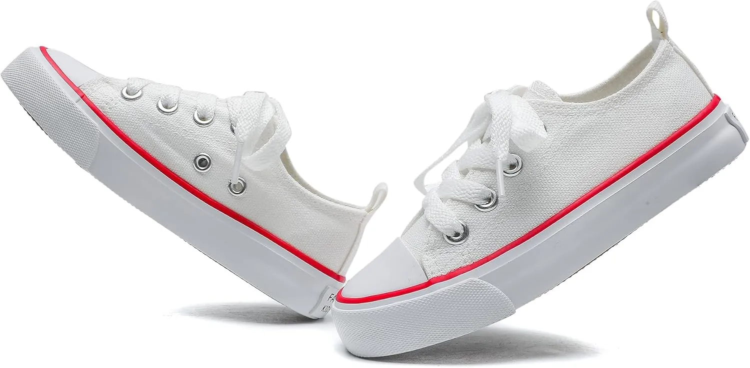 Toddler Canvas Sneakers for Boys & Girls - Breathable, Lightweight & Durable Lace-Up Shoes Non-Slip Rubber Sole, Classic School Style for Play & Casual Wear,Ages 2 