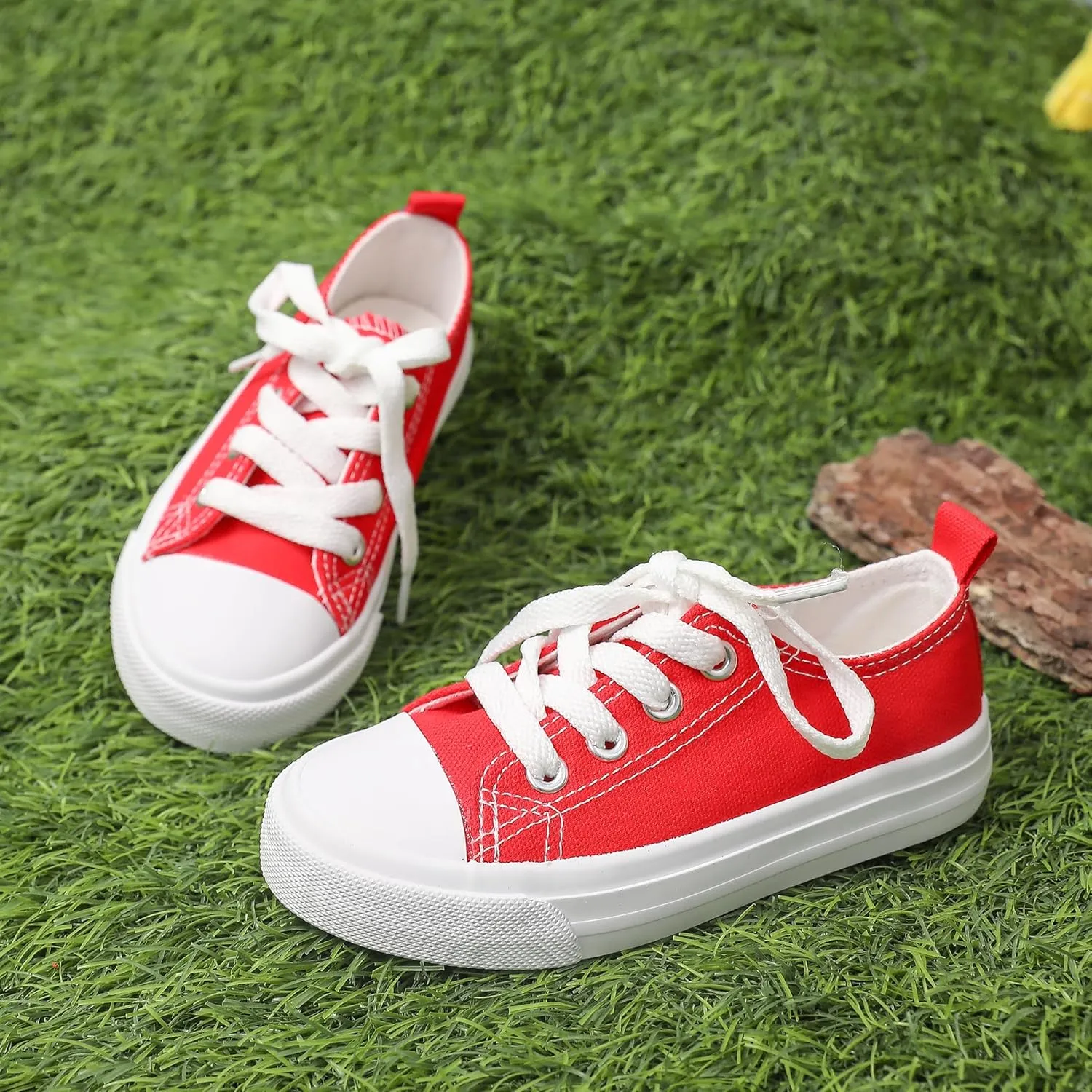 Toddler Canvas Sneakers for Boys & Girls - Breathable, Lightweight & Durable Lace-Up Shoes Non-Slip Rubber Sole, Classic School Style for Play & Casual Wear,Ages 2 