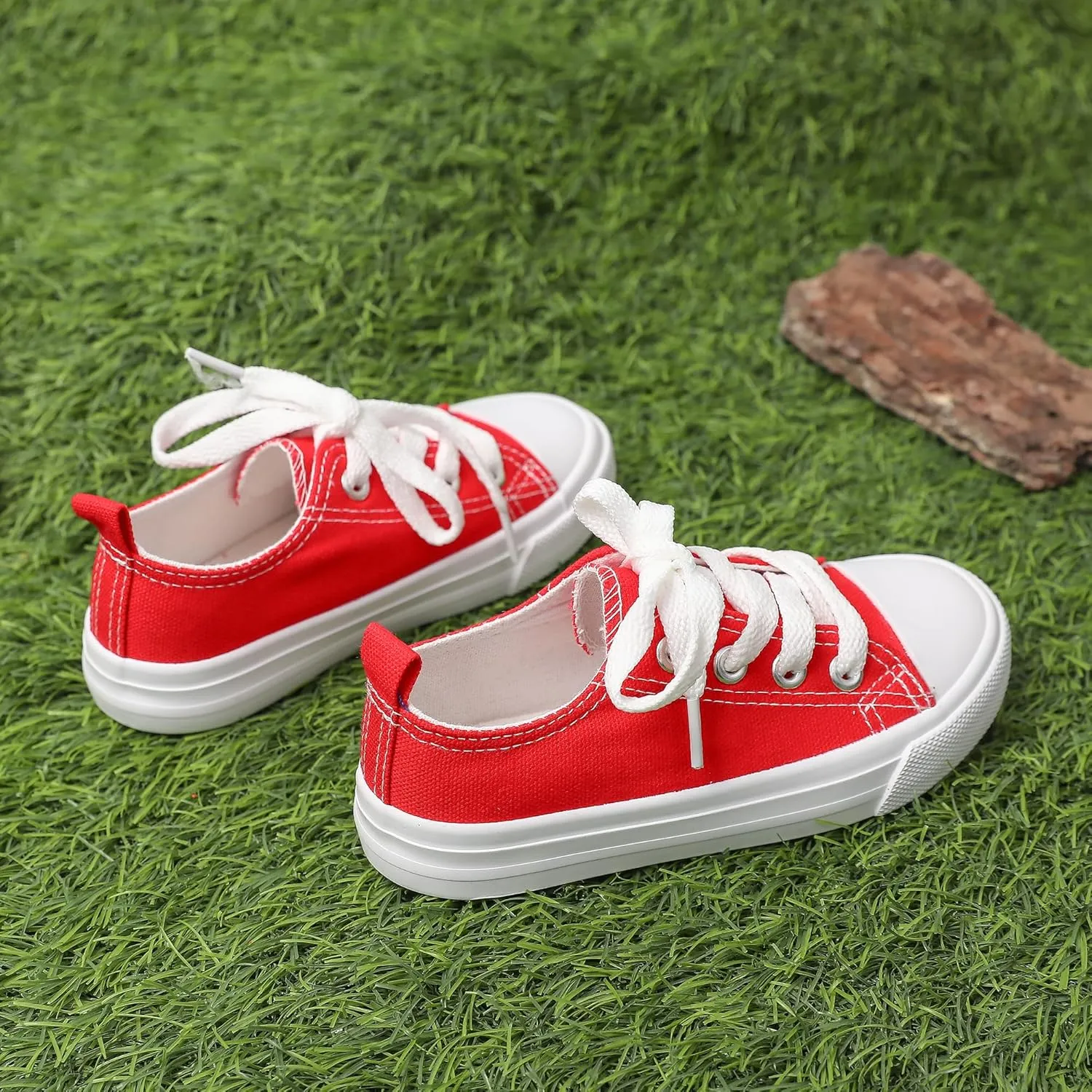 Toddler Canvas Sneakers for Boys & Girls - Breathable, Lightweight & Durable Lace-Up Shoes Non-Slip Rubber Sole, Classic School Style for Play & Casual Wear,Ages 2 