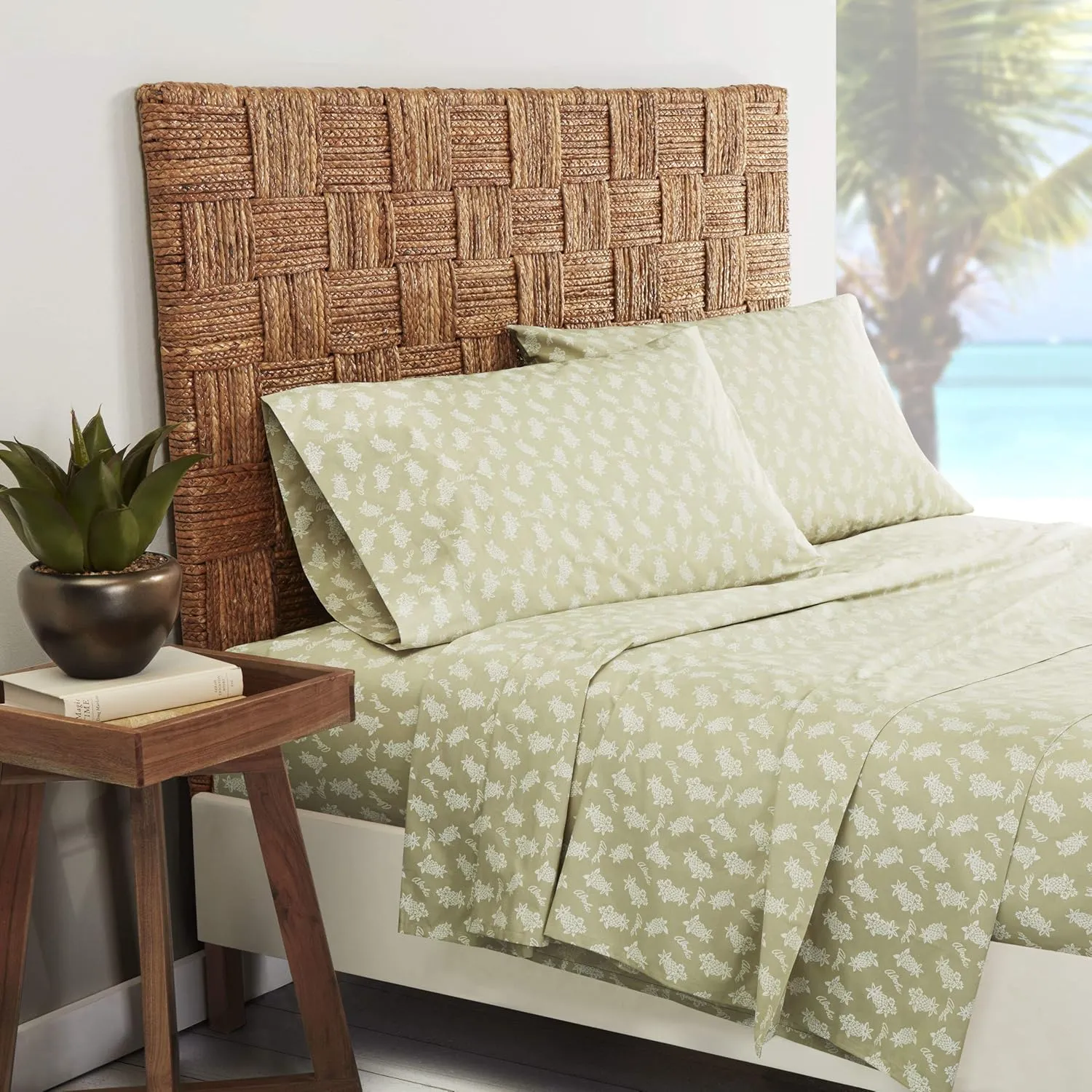 Tommy Bahama - King Sheets, Cotton Percale Bedding Set, Crisp & Cool, Stylish Bedding Set (Aloha Pineapple Green, King)