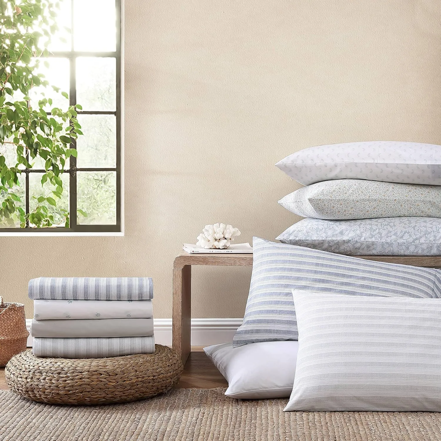 Tommy Bahama - King Sheets, Cotton Percale Bedding Set, Crisp & Cool, Stylish Bedding Set (Crane Flower Green, King)