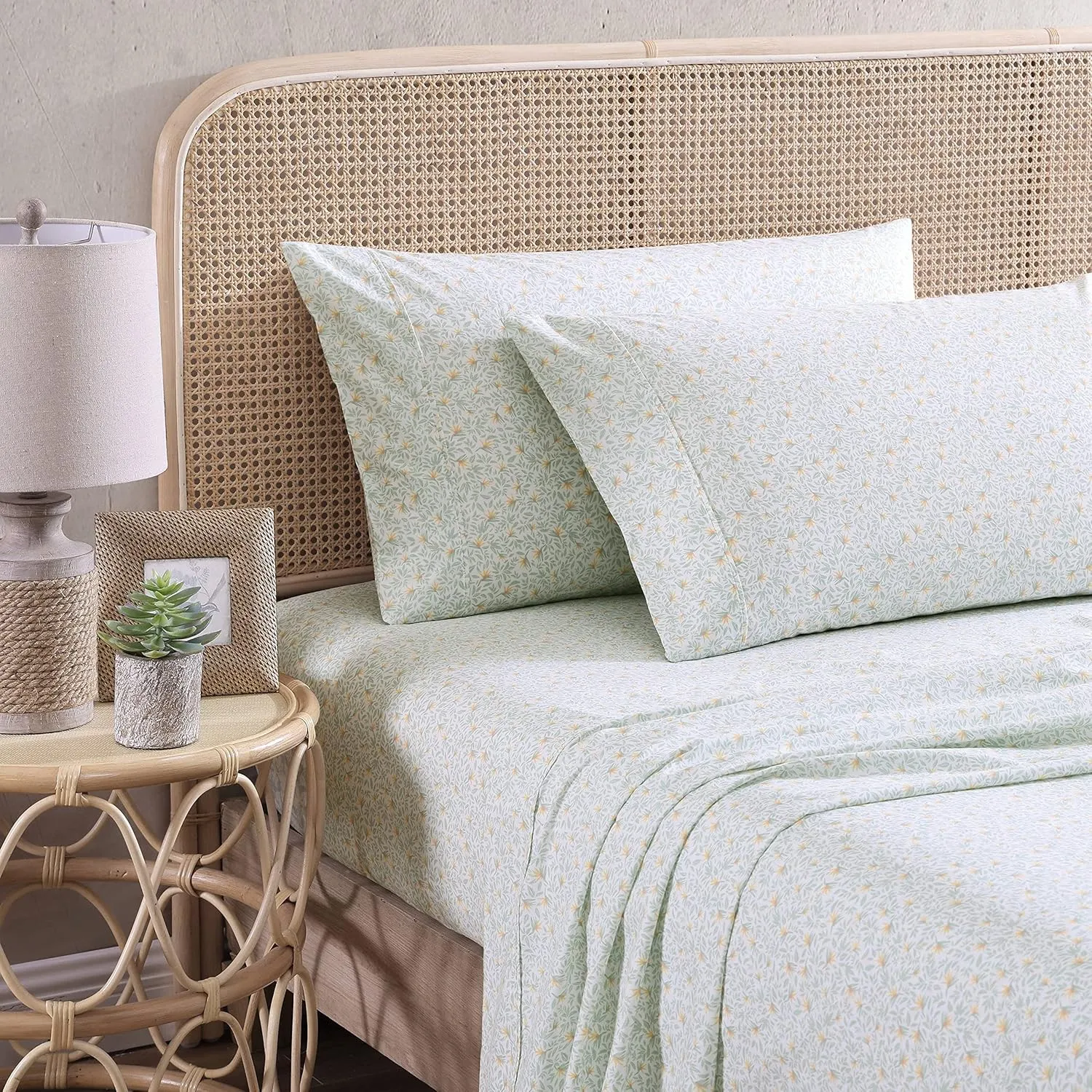 Tommy Bahama - King Sheets, Cotton Percale Bedding Set, Crisp & Cool, Stylish Bedding Set (Crane Flower Green, King)