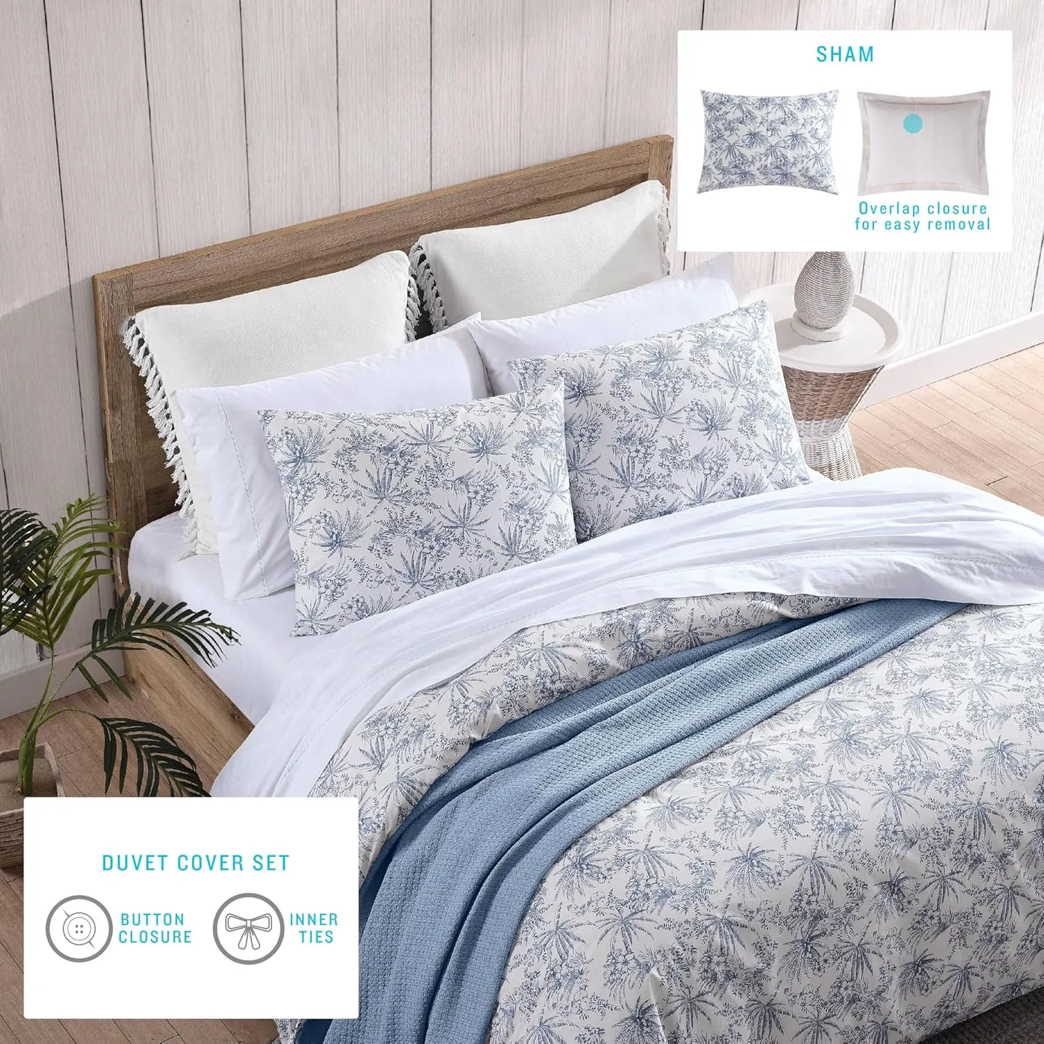 Tommy Bahama - King Sheets, Cotton Percale Bedding Set, Crisp & Cool, Stylish Bedding Set (Pen and Ink Palm Blue, King)(USHSA01035855)