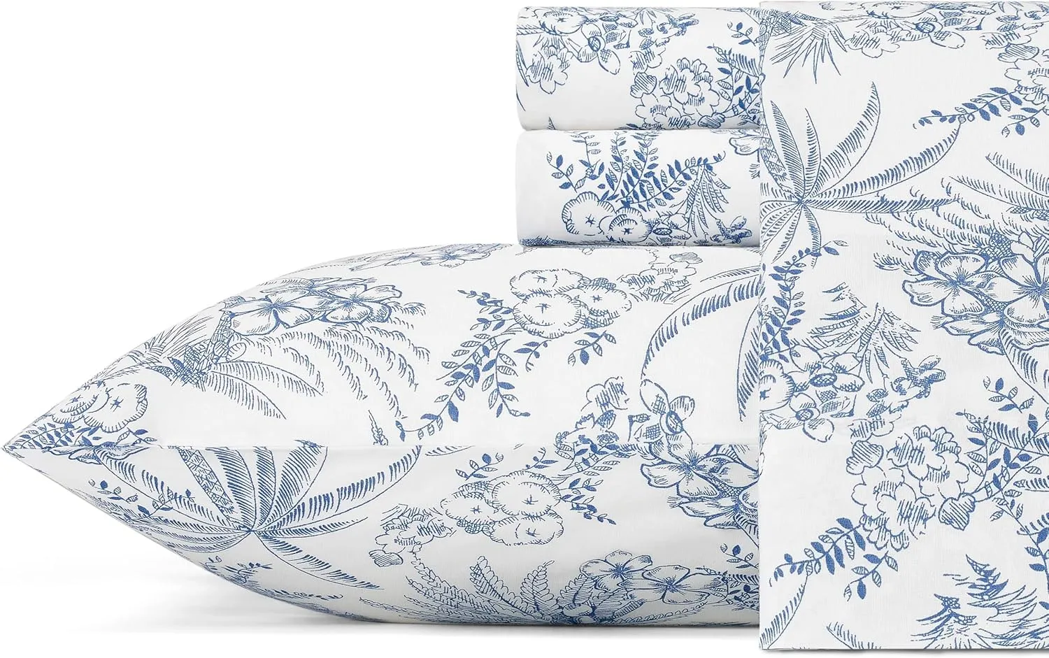 Tommy Bahama - King Sheets, Cotton Percale Bedding Set, Crisp & Cool, Stylish Bedding Set (Pen and Ink Palm Blue, King)(USHSA01035855)