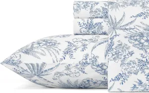 Tommy Bahama - King Sheets, Cotton Percale Bedding Set, Crisp & Cool, Stylish Bedding Set (Pen and Ink Palm Blue, King)(USHSA01035855)