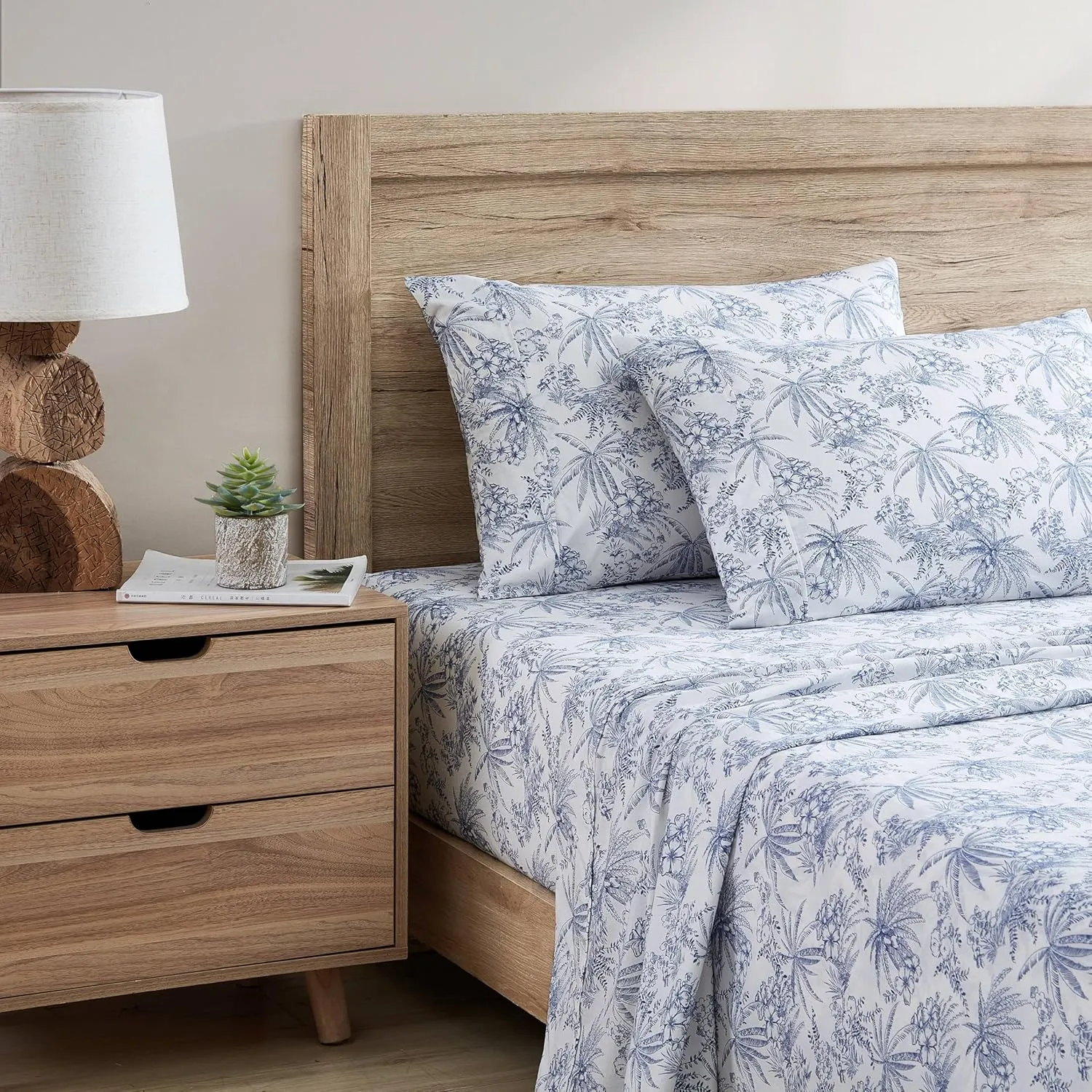 Tommy Bahama - King Sheets, Cotton Percale Bedding Set, Crisp & Cool, Stylish Bedding Set (Pen and Ink Palm Blue, King)(USHSA01035855)
