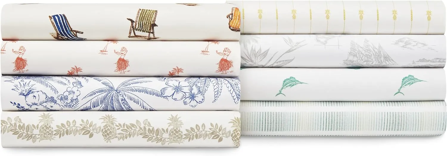Tommy Bahama - King Sheets, Cotton Percale Bedding Set, Crisp & Cool, Stylish Bedding Set (Pen and Ink Palm Blue, King)(USHSA01035855)