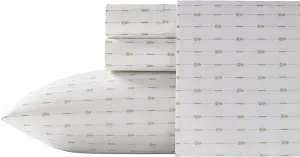 Tommy Bahama - King Sheets, Cotton Percale Bedding Set, Crisp & Cool, Stylish Bedding Set (Pineapple Pinstripe Green, King)