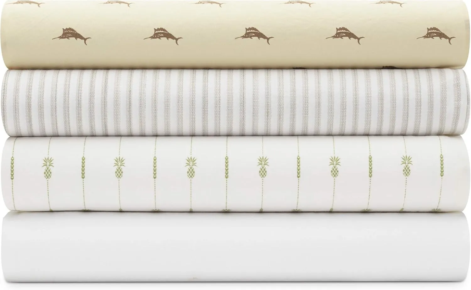 Tommy Bahama - King Sheets, Cotton Percale Bedding Set, Crisp & Cool, Stylish Bedding Set (Pineapple Pinstripe Green, King)