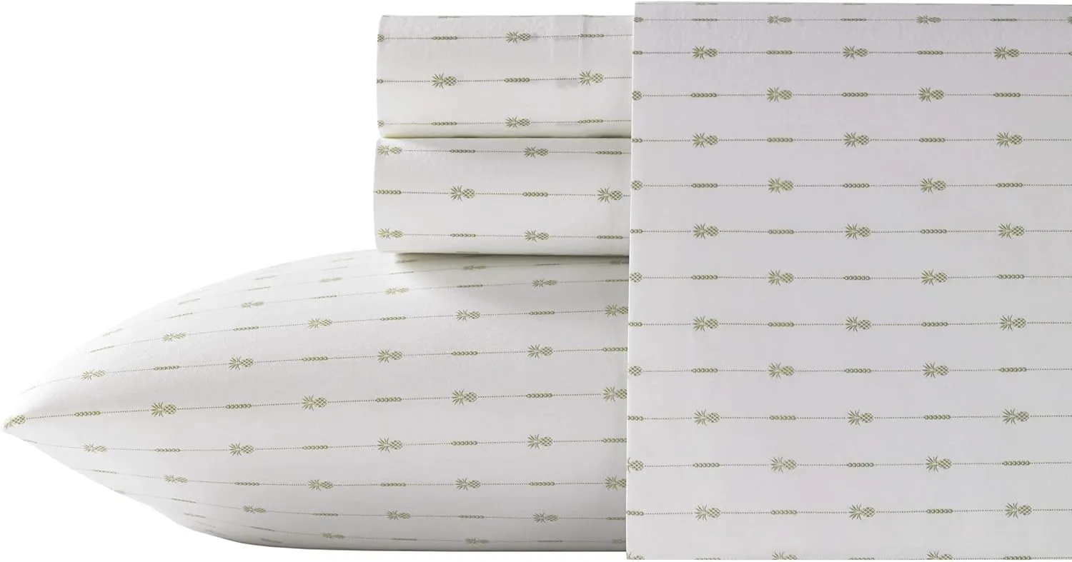 Tommy Bahama - King Sheets, Cotton Percale Bedding Set, Crisp & Cool, Stylish Bedding Set (Pineapple Pinstripe Green, King)