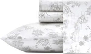 Tommy Bahama - King Sheets, Cotton Percale Bedding Set, Crisp & Cool, Stylish Home Decor (Vintage Map Grey, King)