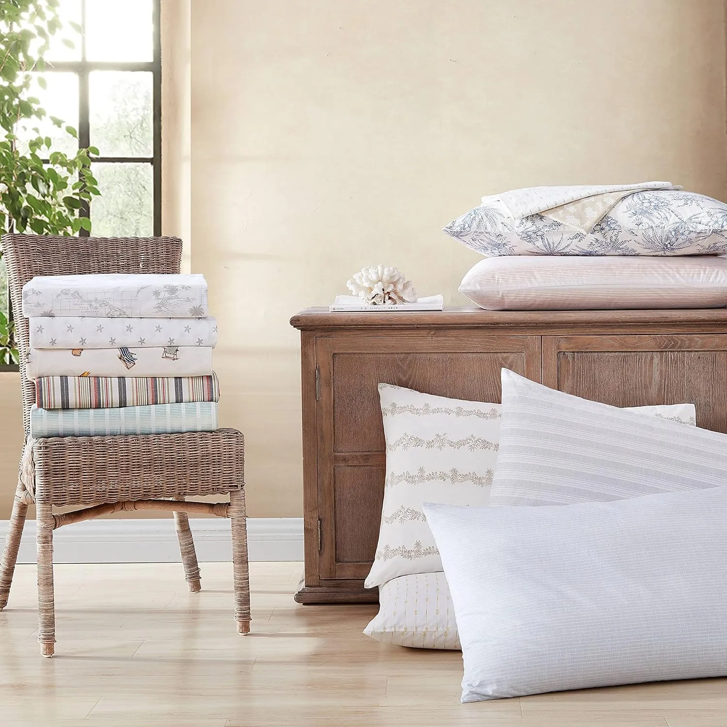 Tommy Bahama - Queen Sheets, Cotton Percale Bedding Set, Crisp & Cool, Stylish Bedding Set (Ala Moana Stripe Blue, Queen)