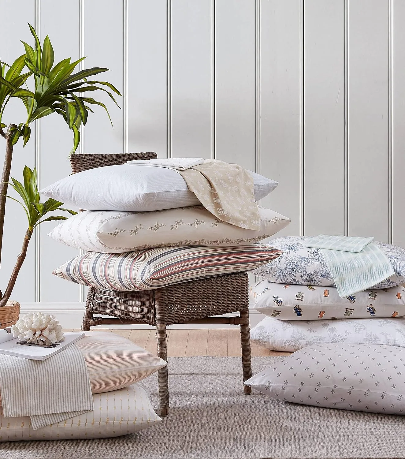 Tommy Bahama - Queen Sheets, Cotton Percale Bedding Set, Crisp & Cool, Stylish Bedding Set (Ala Moana Stripe Blue, Queen)