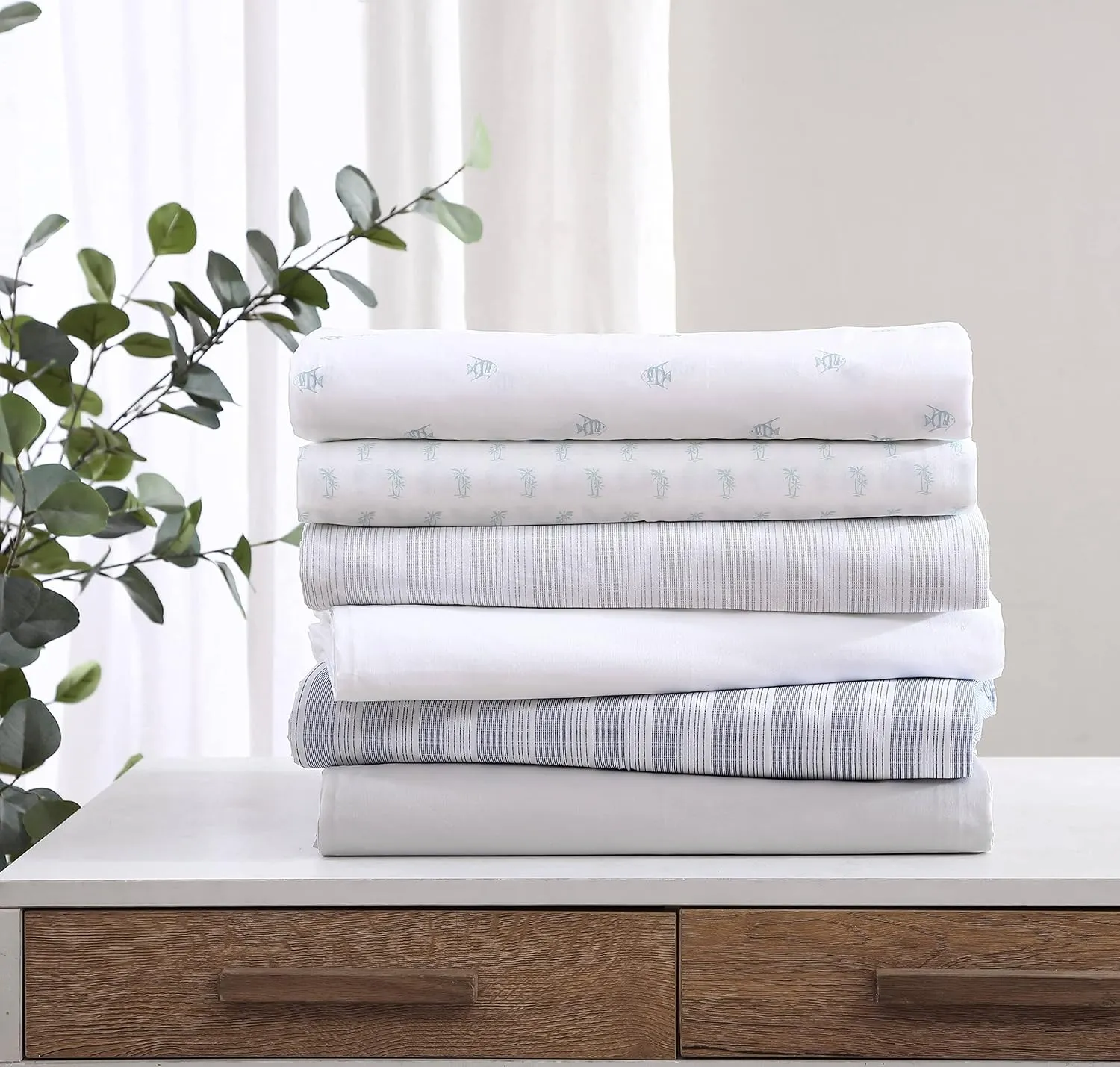 Tommy Bahama - Queen Sheets, Cotton Percale Bedding Set, Crisp & Cool, Stylish Bedding Set (Cool Zone White, Queen)