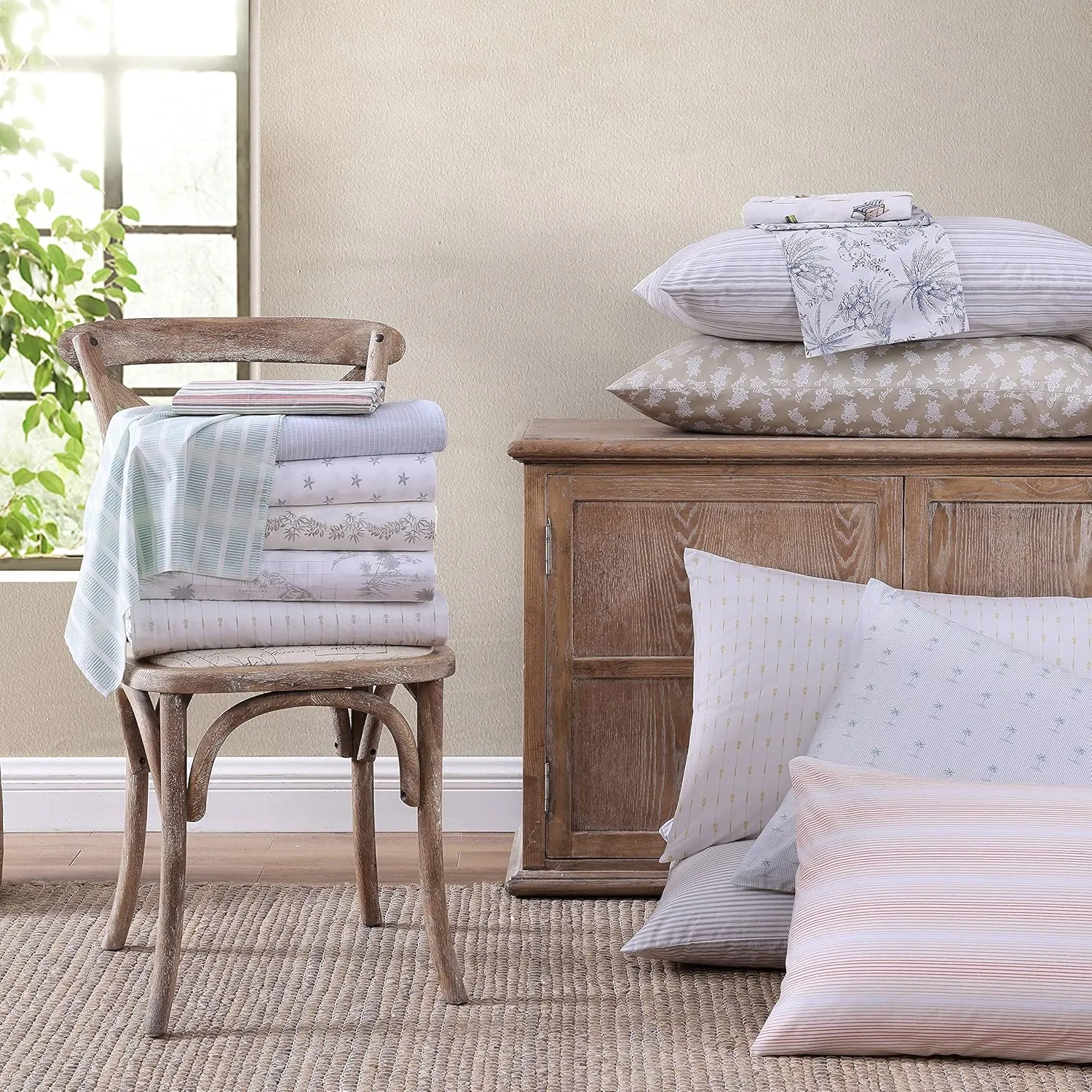 Tommy Bahama - Queen Sheets, Cotton Percale Bedding Set, Crisp & Cool, Stylish Bedding Set (Kaw Palms Blue, Queen)