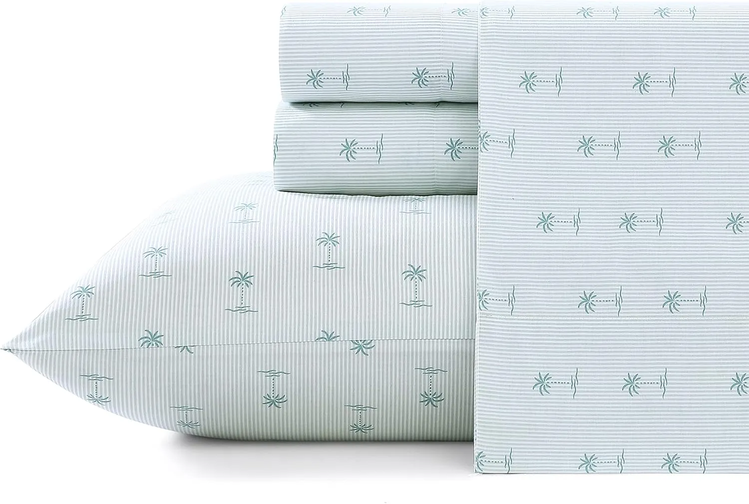 Tommy Bahama - Queen Sheets, Cotton Percale Bedding Set, Crisp & Cool, Stylish Bedding Set (Kaw Palms Blue, Queen)