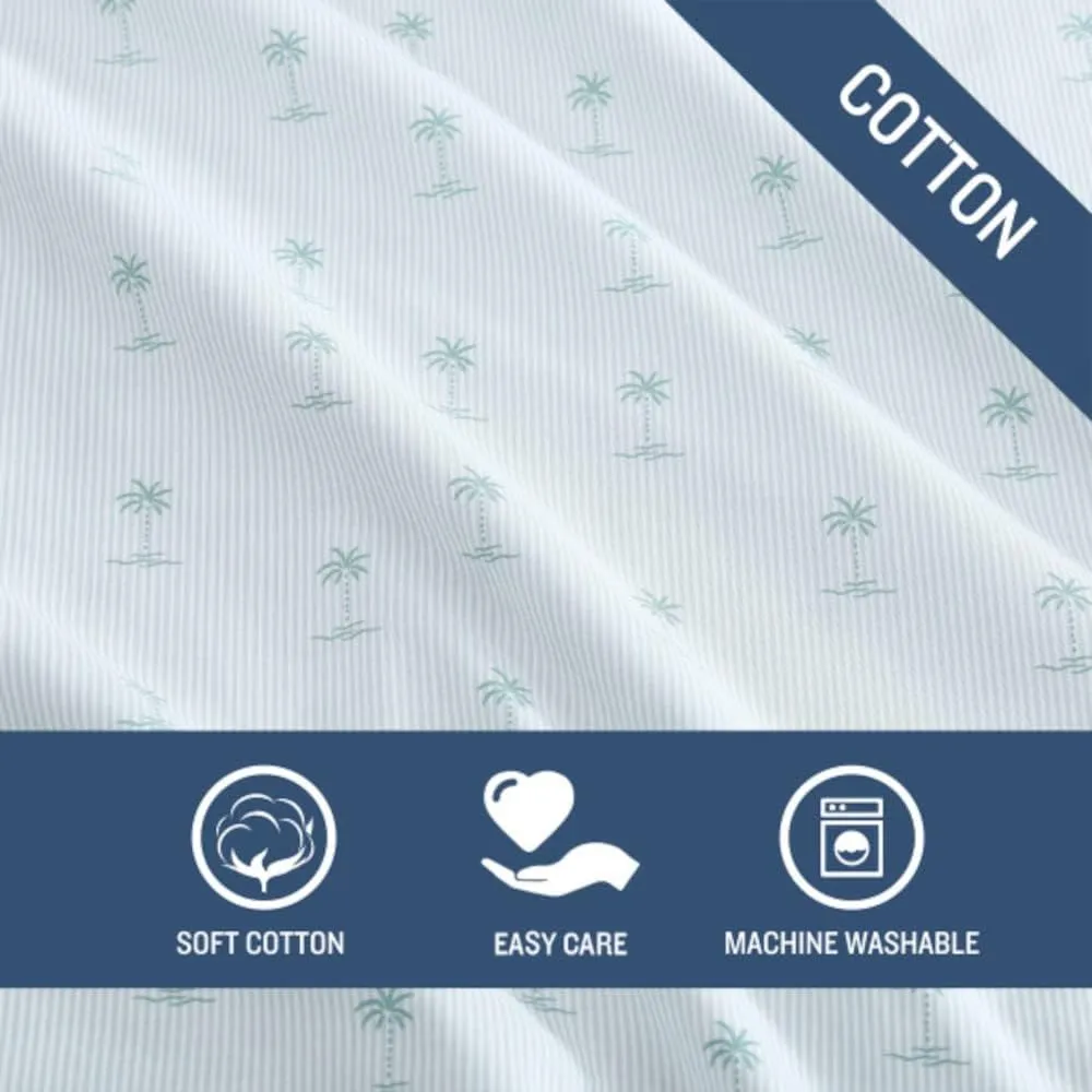 Tommy Bahama - Queen Sheets, Cotton Percale Bedding Set, Crisp & Cool, Stylish Bedding Set (Kaw Palms Blue, Queen)
