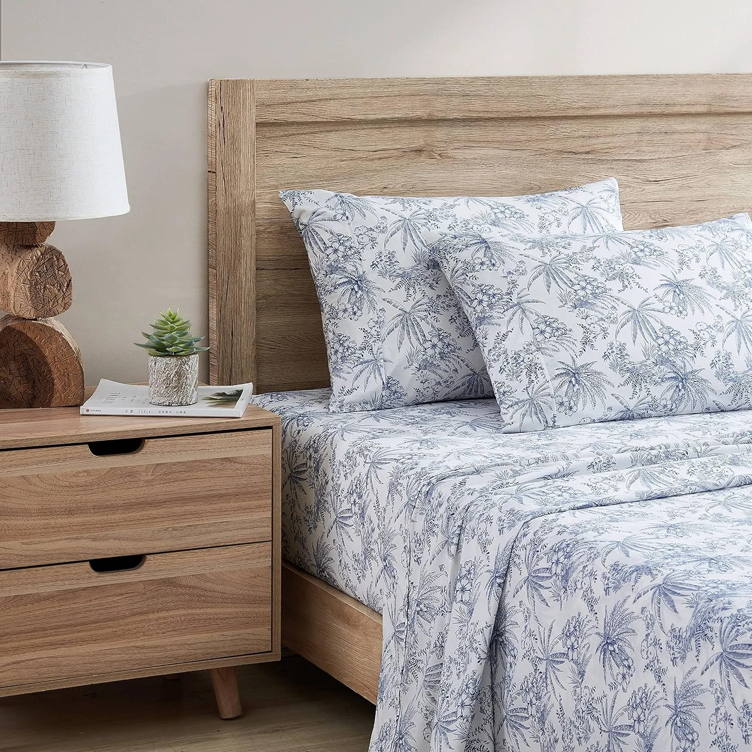 Tommy Bahama - Queen Sheets, Cotton Percale Bedding Set, Crisp & Cool, Stylish Bedding Set (Pen and Ink Palm Blue, Queen)