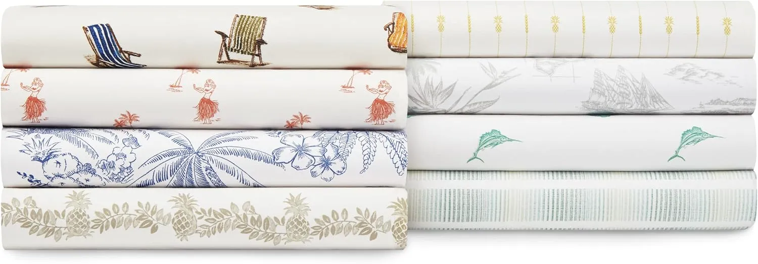 Tommy Bahama - Queen Sheets, Cotton Percale Bedding Set, Crisp & Cool, Stylish Bedding Set (Pen and Ink Palm Blue, Queen)