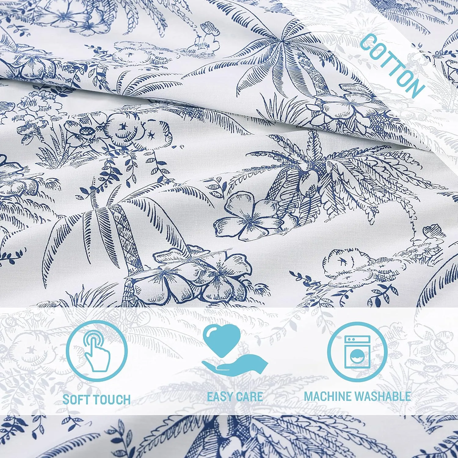 Tommy Bahama - Queen Sheets, Cotton Percale Bedding Set, Crisp & Cool, Stylish Bedding Set (Pen and Ink Palm Blue, Queen)